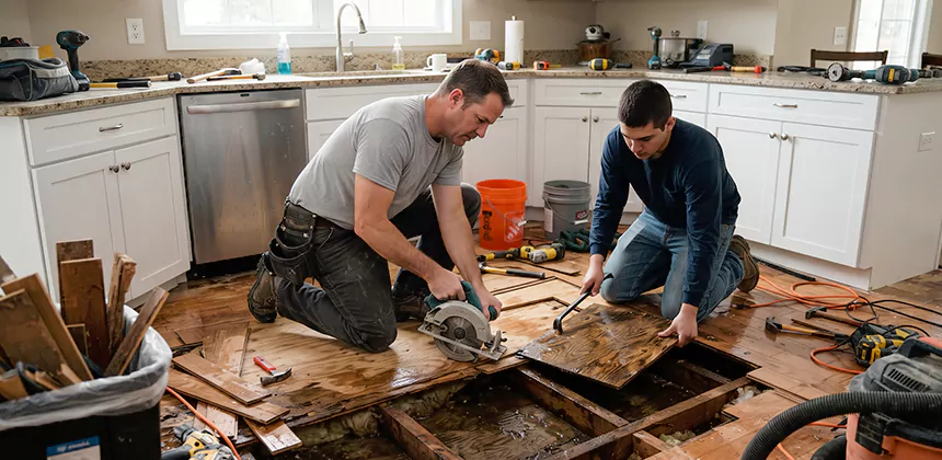 Kitchen Floor Water Damage Repair in Redlands